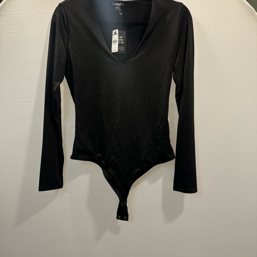 Express Black V-Neck Long-Sleeve Bodysuit
